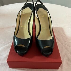 Christian Louboutin Glossy Black Peep-Toe Heels